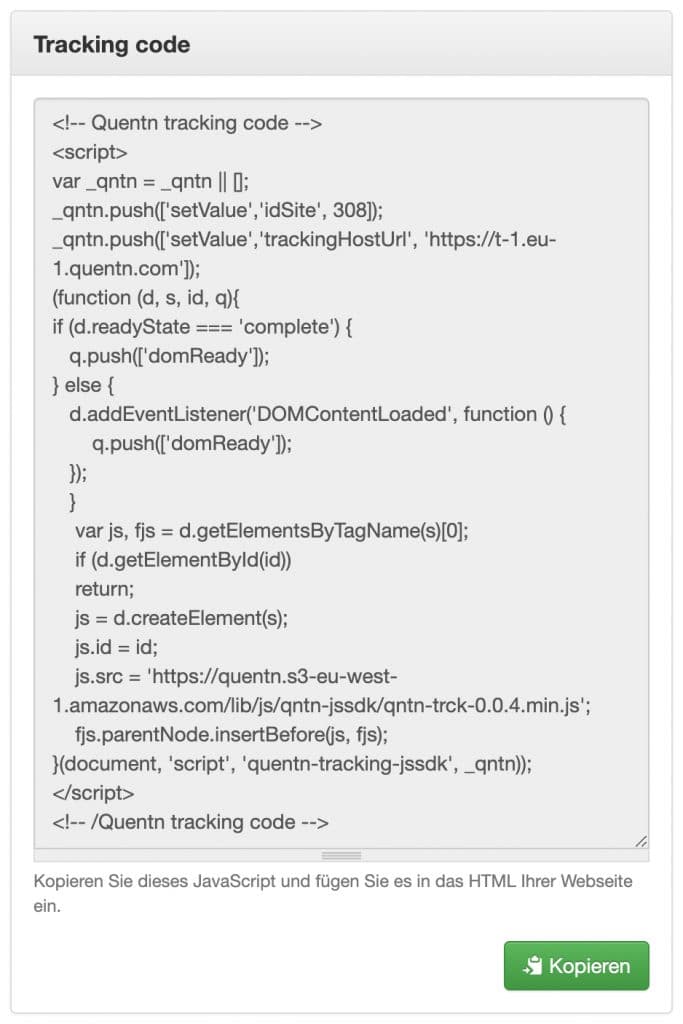 quentn web analytics tracking code